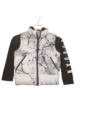 JUMPMAN Boys Medium 5-6 Cement Gray Hoodie Puffer Vest Black White Air Jordan